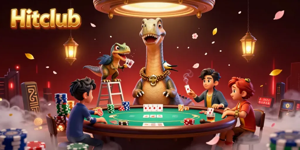 Hitclub brings high-stakes poker to life with a lively dinosaur-themed casino scene.