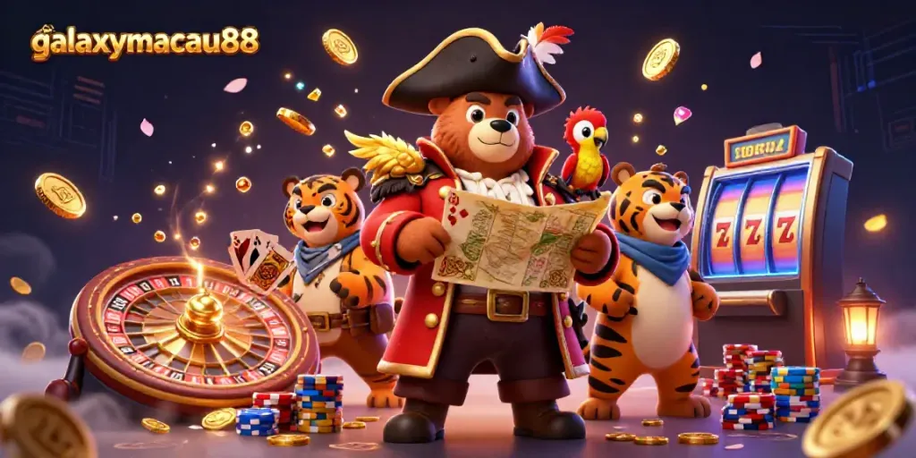 Experience thrilling gaming at galaxymacau88 with animated casino elements and characters.