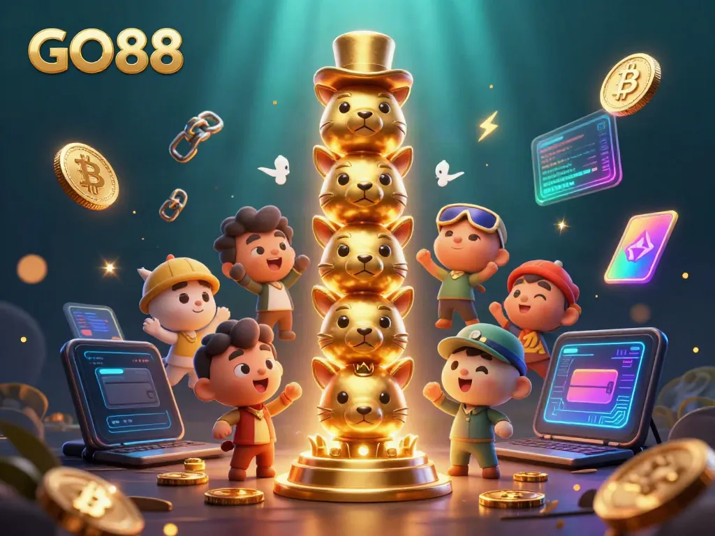 Engaging GO88 illustration showcasing a lively casino environment with animated elements.