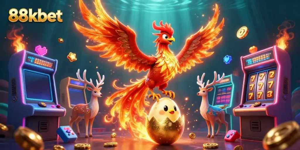 Experience vibrant gameplay with 88kbet featuring a captivating phoenix and slot elements.