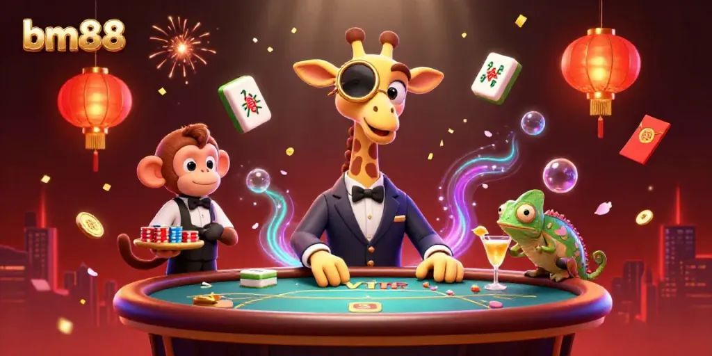 Experience thrilling gameplay with a high-roller giraffe and friends at bm88 online casino.