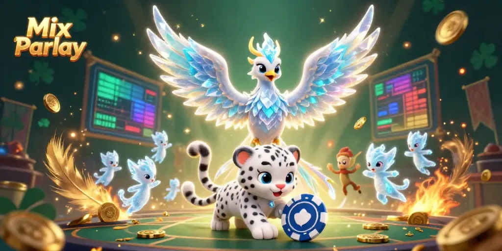 Experience thrilling Mix Parlay action with engaging characters and dynamic betting elements in this vibrant illustration.