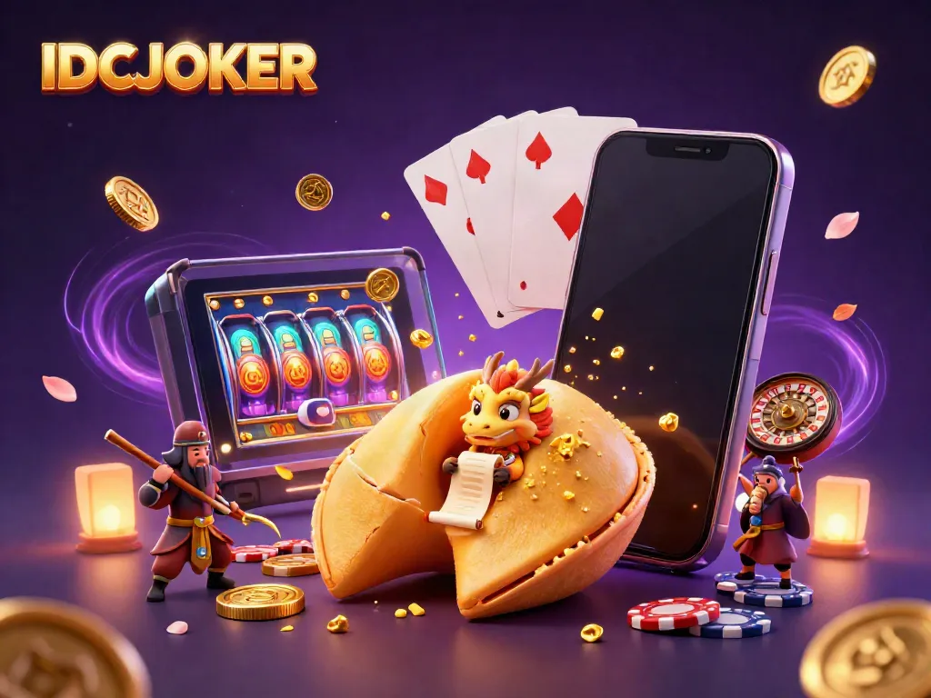 Experience the excitement of IDCJOKER with a vibrant 3D illustration of fortune and gaming elements.