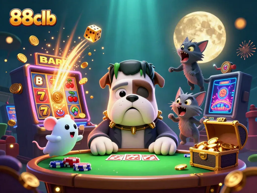 Experience thrilling casino action with 88clb's unique card-dealing bulldog and jackpot excitement.