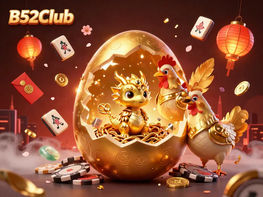 Engage with exciting B52Club casino adventures featuring a golden dragon and poker-themed elements.
