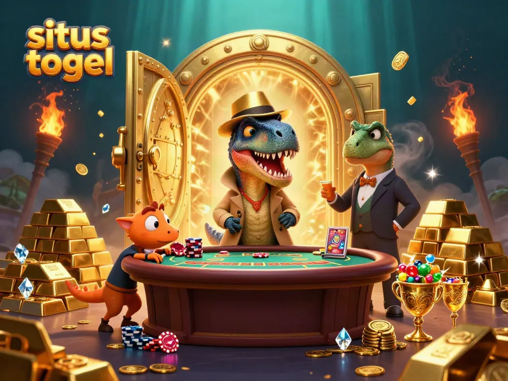 Engaging scene of situs togel activity with unique characters at a blackjack table, showcasing exciting gambling vibes.