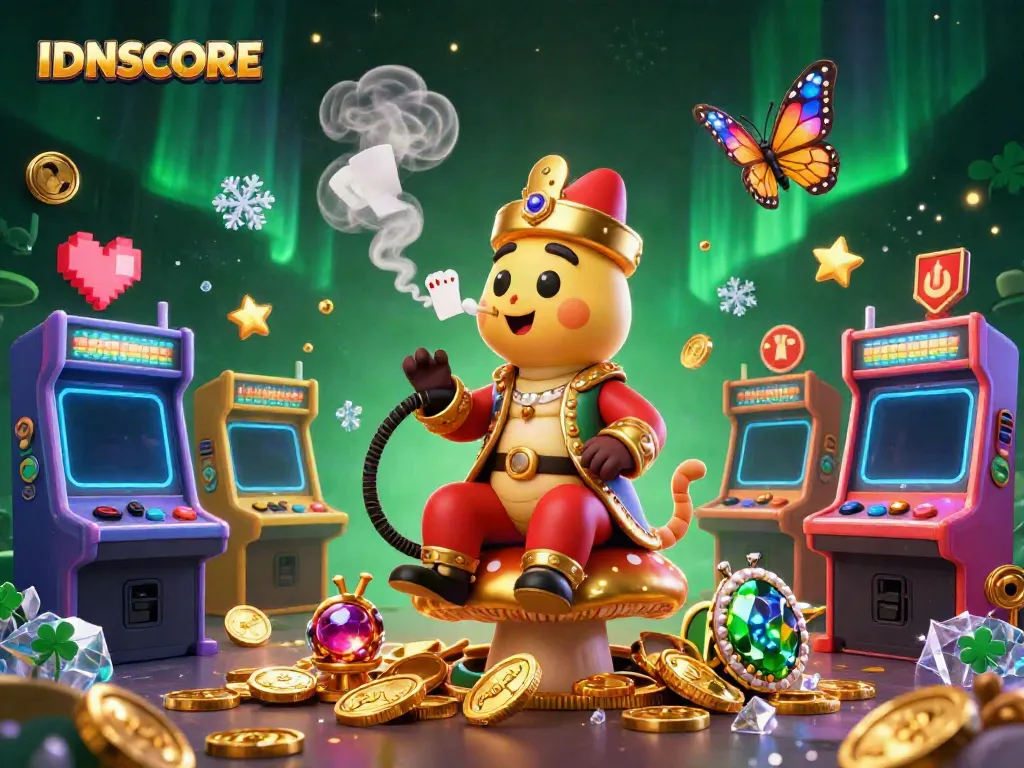 Engage with IDNSCORE’s casino scene featuring a vibrant hookah-master and gaming elements.