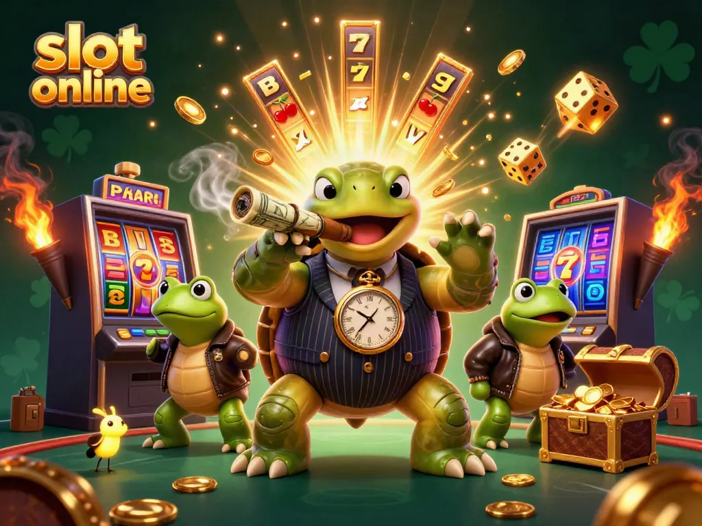Spin to win with vibrant slot online game visuals featuring a snapping turtle and dynamic elements.