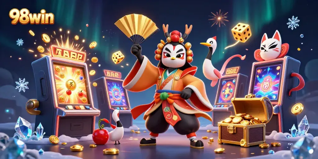 Experience thrilling slots excitement with 98win in this vibrant, dynamic casino scene.