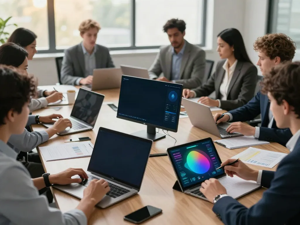 Deepfake free meetings in action with professionals collaborating using advanced technology