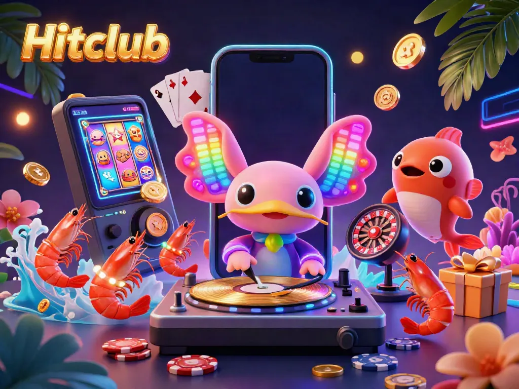 Hitclub brings the thrill of online gaming with vivid visuals, featuring energetic axolotl DJ spinning records.