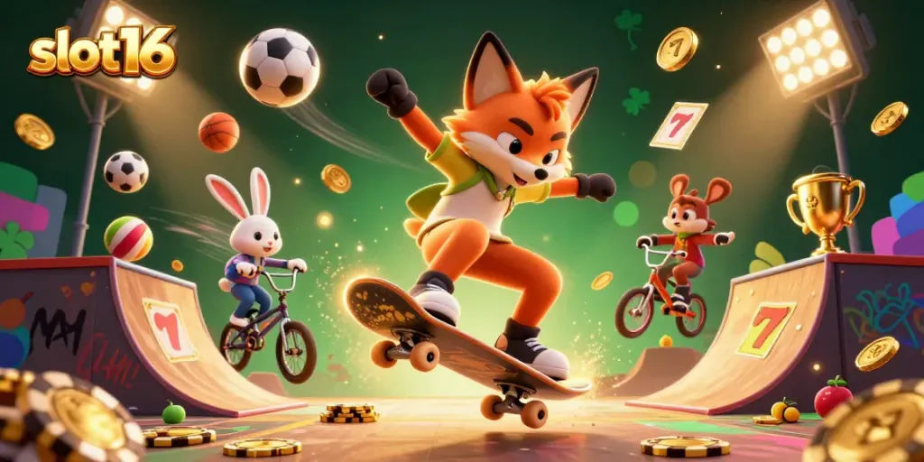 Experience thrilling gameplay and excitement with Slot16's vibrant modern casino visuals.