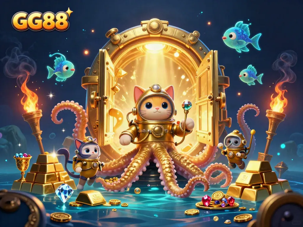 Engage in thrilling underwater adventures at GG88, featuring a vibrant kraken treasure scene.