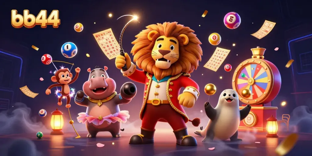 Experience the excitement of bb44 with colorful lottery elements and lively characters in a casino-themed scene.