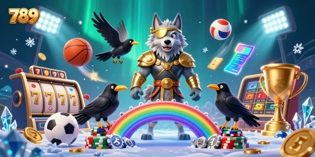 Unlock thrilling gameplay with 789CLUB featuring Odin and ravens in a dynamic casino scene.