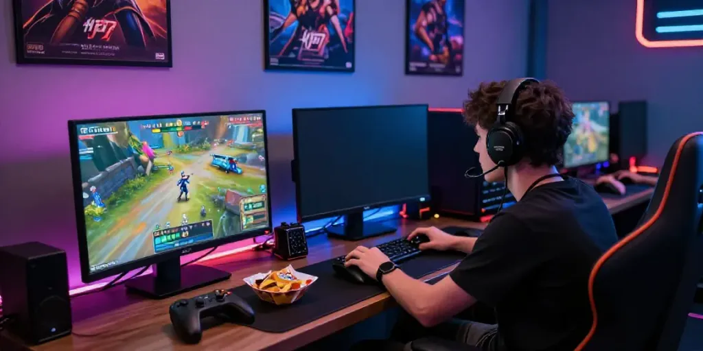 Player immersed in the K177 game with vibrant LED lights and gaming gear.