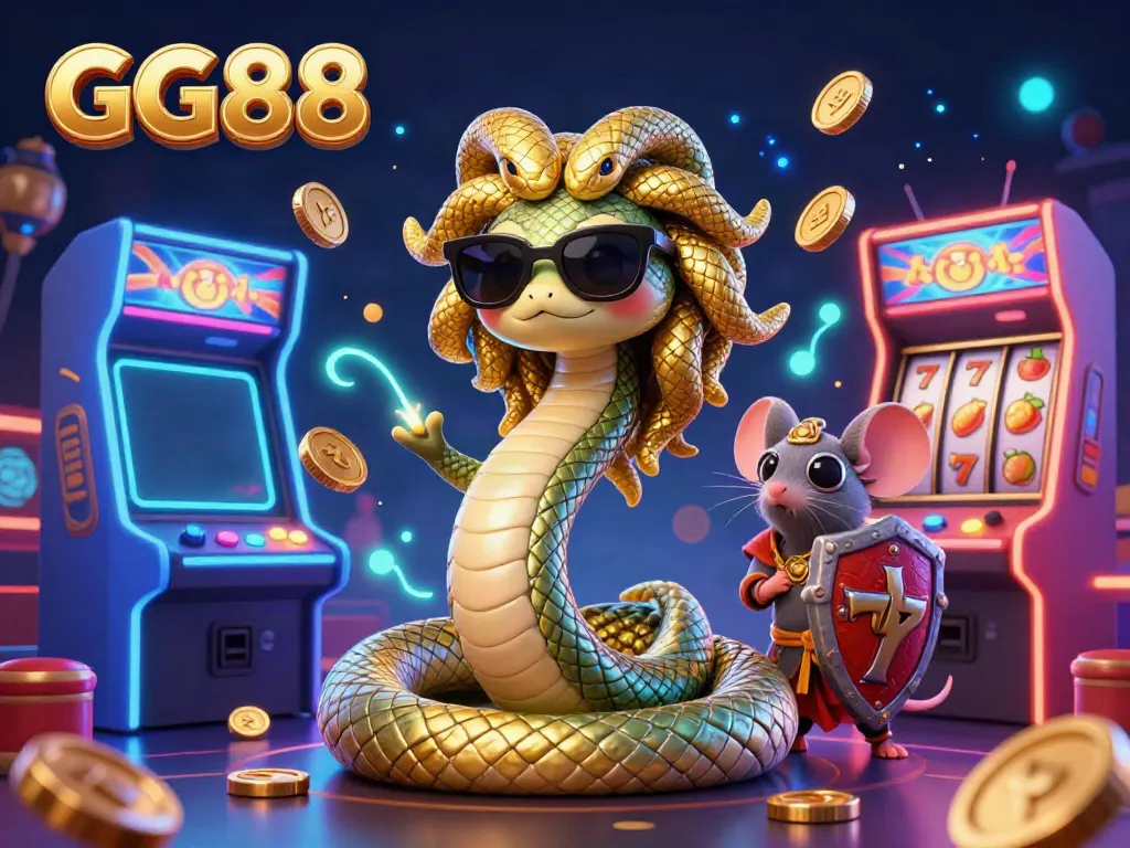 Experience the thrill of GG88 with vibrant casino elements in a stunning 3D digital scene.