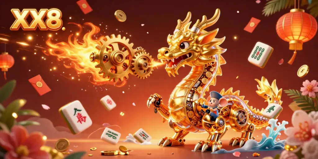 Experience the thrill of XX8 in this vibrant casino scene featuring a golden dragon and engaging game elements.