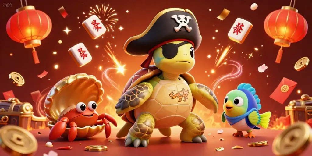 Tg88 showcases a vibrant casino illustration with a 3D pirate turtle and treasures, perfect for online betting.