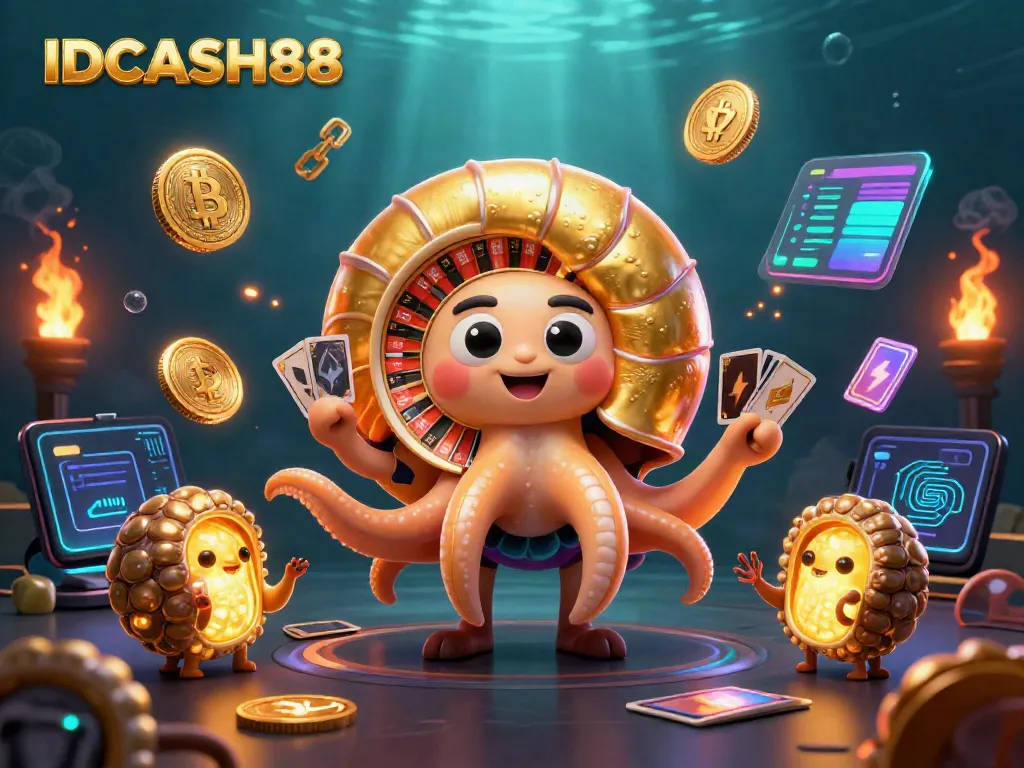 Engage with IDCASH88's immersive game experience featuring a giant nautilus and glowing elements.