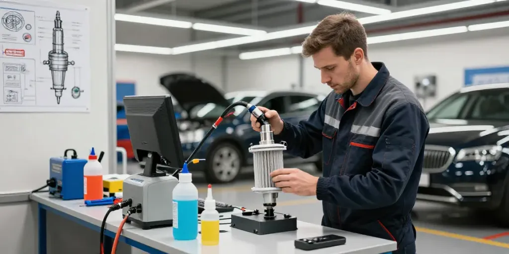 DPF reinigung hannover workshop with technician cleaning diesel filters