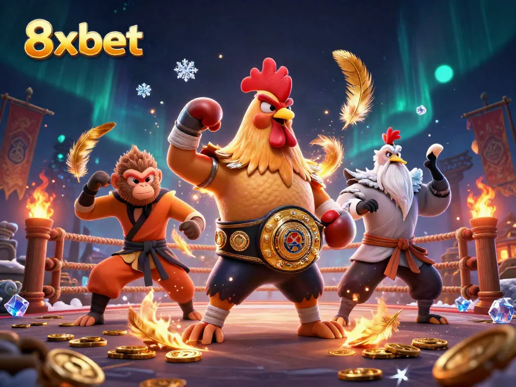 Engage with 8xbet's dynamic casino scene featuring vibrant characters and rich gaming elements.