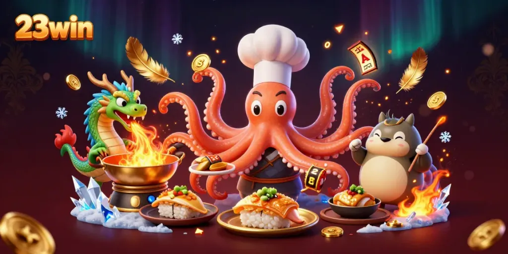 Experience the exciting gameplay of 23win casino with animated characters and golden winnings.