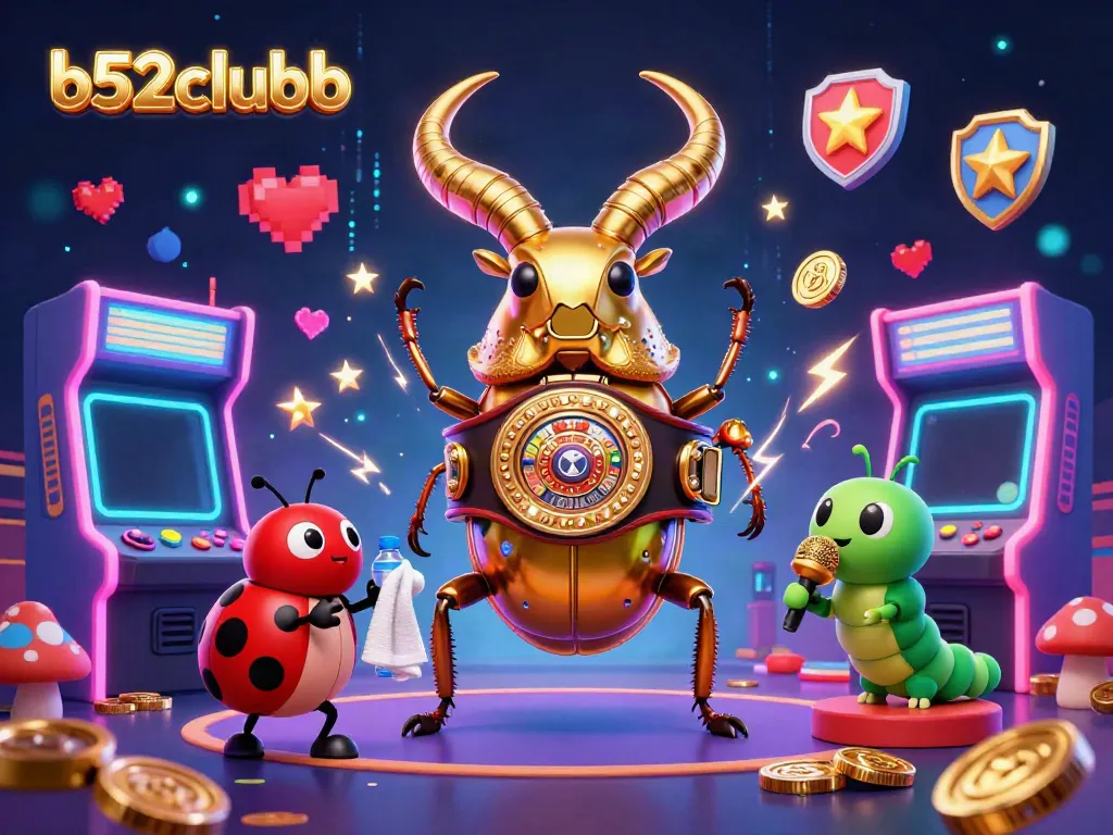 B52Clubb gaming scene featuring a giant stag beetle champion amidst vibrant casino elements