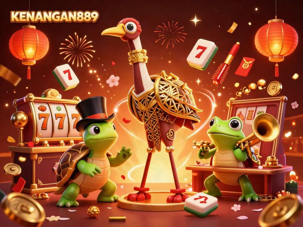 Experience thrilling gameplay with KENANGAN889 through vibrant 3D casino illustration of characters and gaming elements.