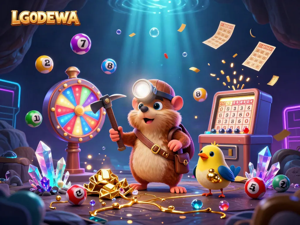 Engage in thrilling experiences with LGODEWA's vibrant gaming environment showcasing a treasure hunter mole character.