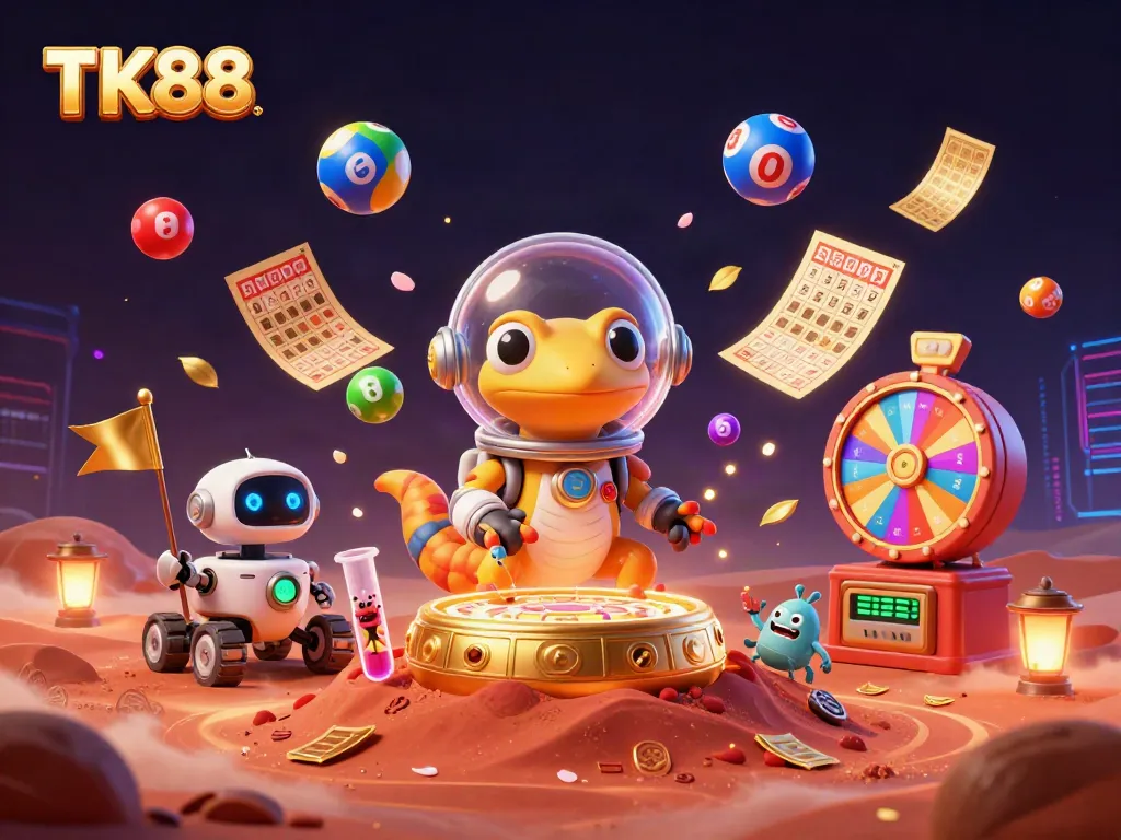 Join TK88's exciting gaming adventure with a Martian gecko discovering a hidden casino.