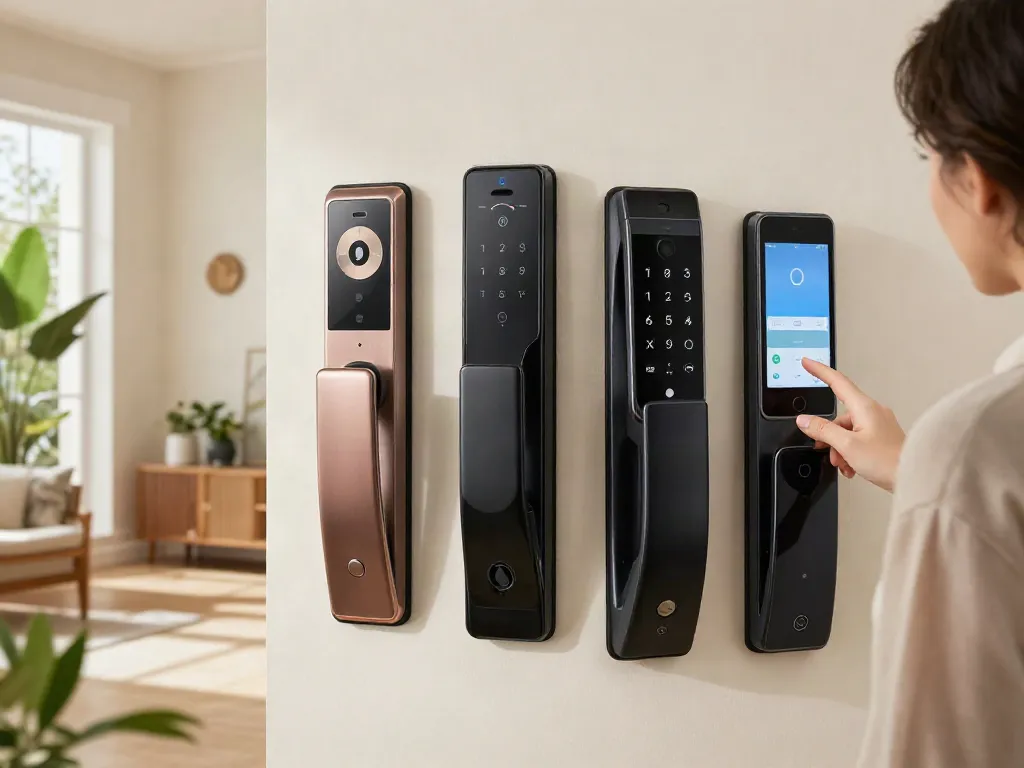 Explore advanced smart locks for home security: خرید قفل هوشمند options displayed in a modern entrance.