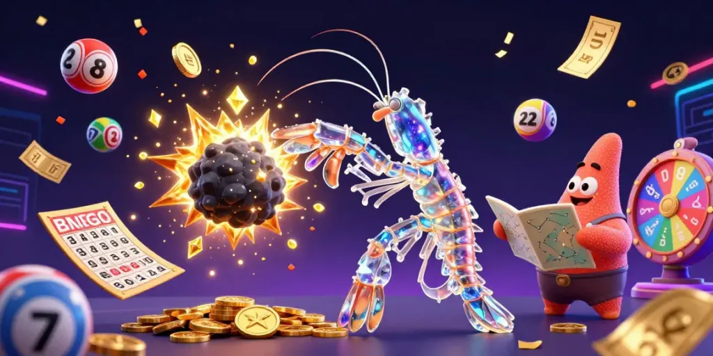 Experience exciting gaming with toko123 as the galactic samurai mantis shrimp battles asteroids for golden treasures.