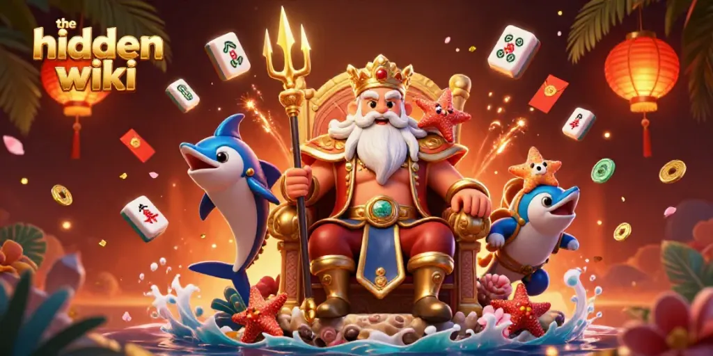 Engage with the hidden wiki's vibrant casino-themed illustration showcasing Neptune and gaming elements.