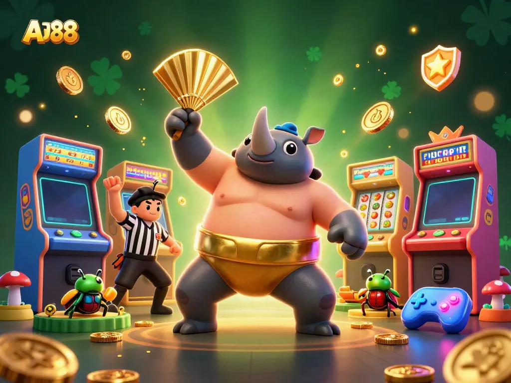 Experience the vibrant energy of AD88 with cartoon characters celebrating a casino jackpot.