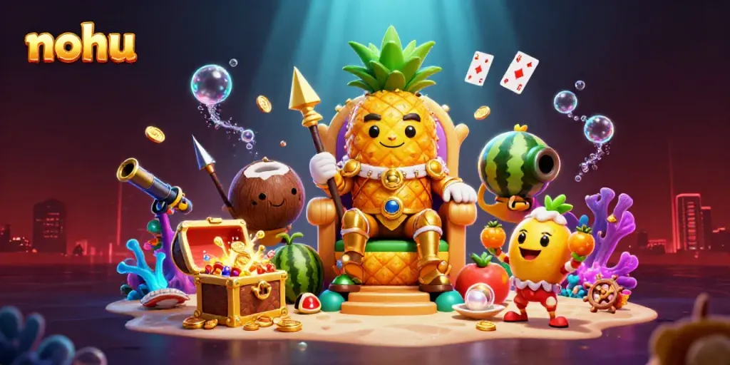 Engage in the excitement of nohu casino gaming, with vibrant characters and dynamic elements glowing against a mystical background.